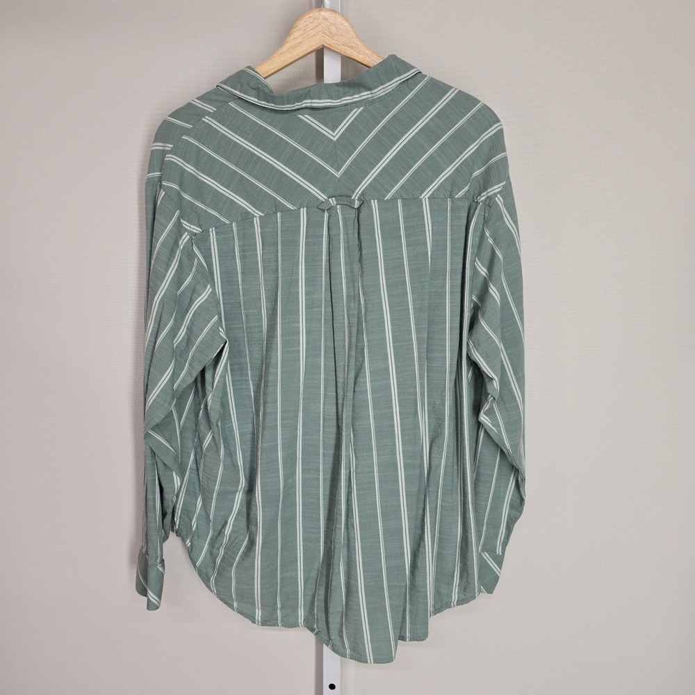 Auden Womens Large Sage Green Striped Button Down Pajama Top Long Sleeve L - Picture 3 of 5